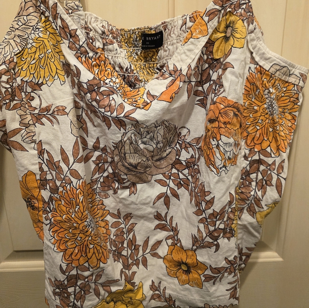 Lane Bryant Women's Floral Blouse - White, Yellow, and Brown